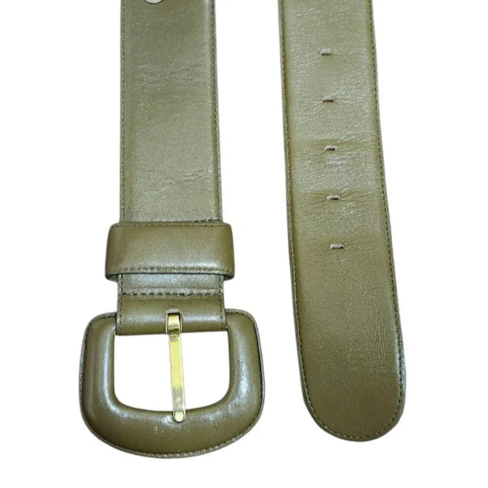 Charter Club Belt Genuine Green Leather Gold Tone Prong Women's Size S